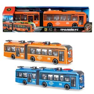 Тролейбус 26487 (48/2) "Авто Експерт", ОЗВУЧУВАННЯ УКРАЇНСЬКОЮ МОВОЮ, 2 кольори, довжина 40 см, пісні, віршики, звук транспорту, правила дорожнього руху, підсвічування, інерція, дверцята відчиняються, масштаб 1:16, в коробці