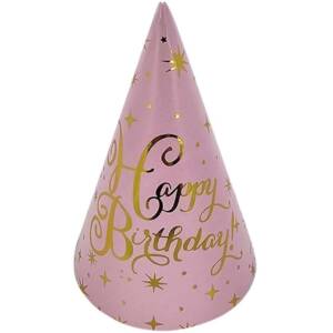Ковпачки паперові 15сm  "Happy Birthday рожеві з золотом  #24" 10шт TM Pelican