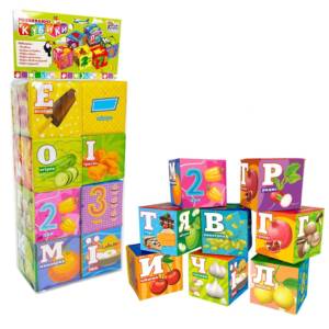 гр Кубики 10950 (36/2) "4FUN Game Club", "Їжа", 8 штук, м'які, водонепроникна тканина, літери, цифри