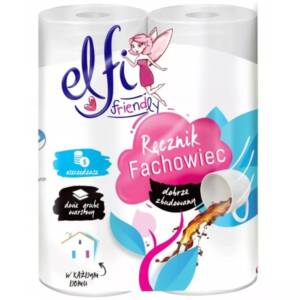 Рушники паперові Elfi friendly профі 100% целюлоза 2-шарові, 9,25 м/рулон, 50 відривів (2 шт/уп)