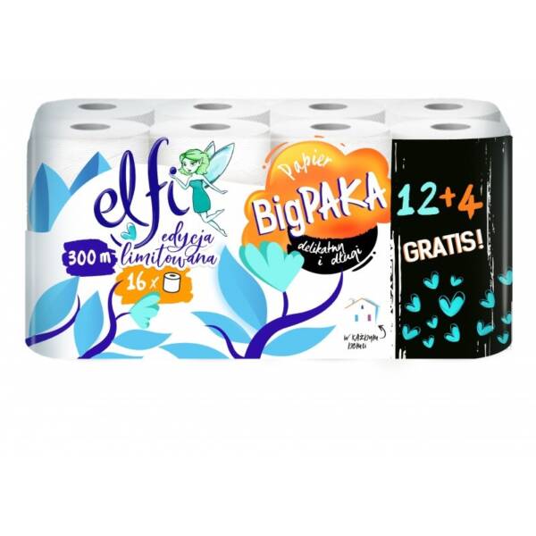 Туалетний папір Elfi Big PAKA 100% целюлоза 2-шаровий, 19 м/рулон, 190 відривів (16 шт/уп)
