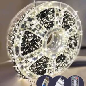 Роса-мішура 20m 800LED, зелений провід, 8 режимів +USB, пульт ДК, білий  (30)