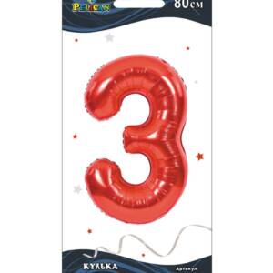 Фольгована кулька цифра "3" червона  32"(80cm)  Pelican 1шт.  5/1000