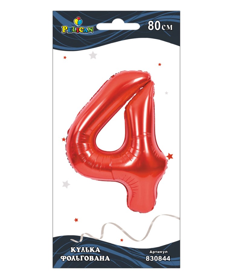 Фольгована кулька цифра "4" червона 32"(80cm) Pelican 1шт. 5/1000
