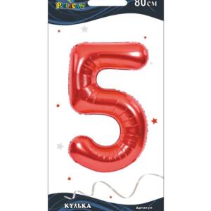 Фольгована кулька цифра "5" червона  32"(80cm)  Pelican 1шт.  5/1000