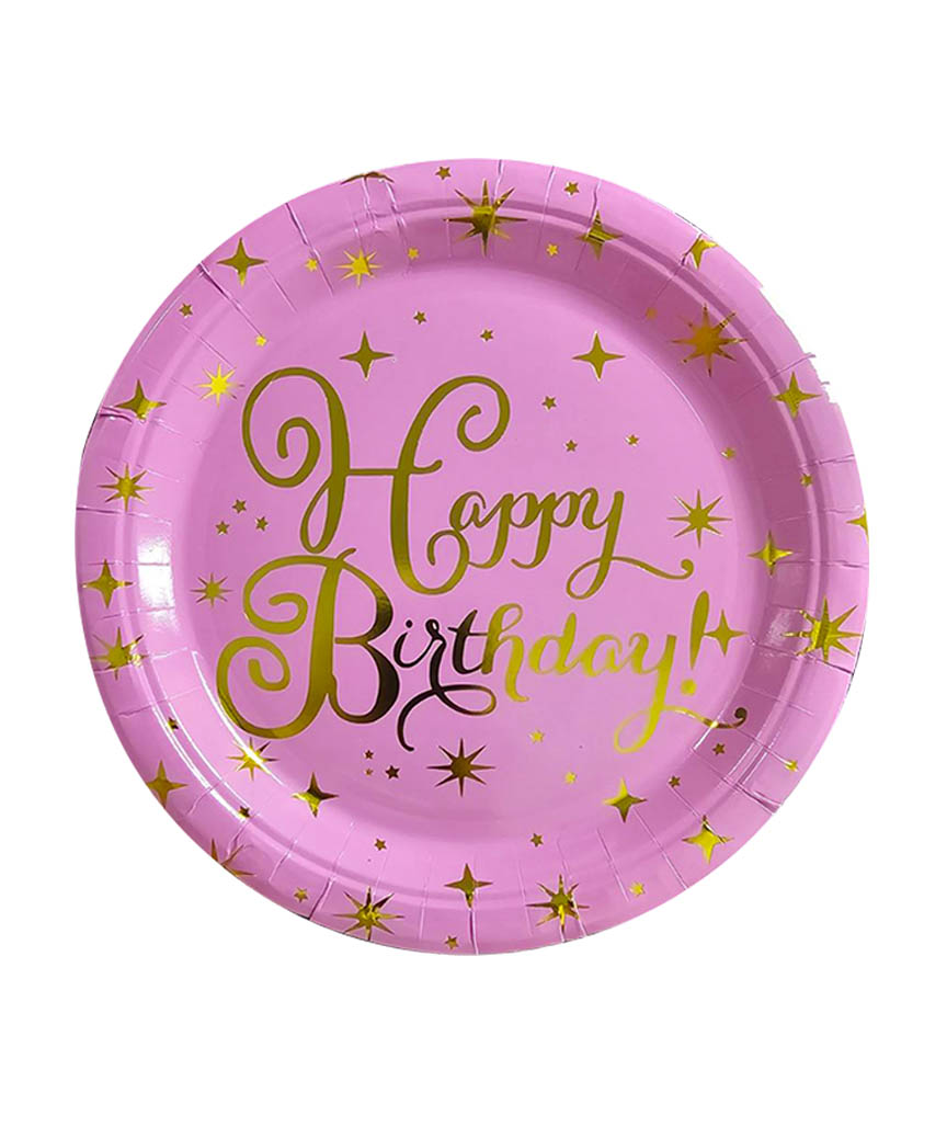 Тарілки паперові 23cm "Happy Birthday рожеві з золотом #24" 10шт TM Pelican