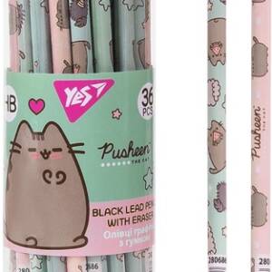 Олівець Yes ч/гр круг. з ласт. в пл. тубі, 36шт/уп "Pusheen" 2 диз. мікс