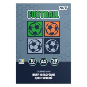 Папір кольоровий двосторонній Yes "Football", 20 аркушів, А4, скоба