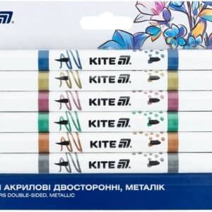 Маркери акрилові двосторонні, 6шт металік Kite Creative