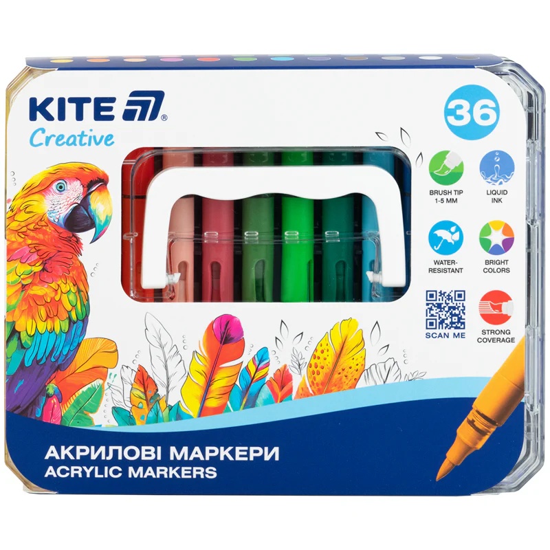 Маркери акрилові з рідкими чорнилами, 36шт Kite Creative Маркери акрилові з рідкими чорнилами, 36шт Kite Creative