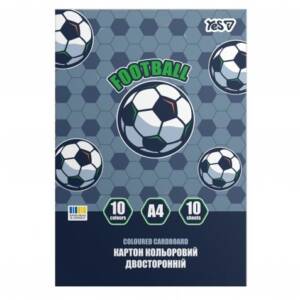 Картон кольоровий двосторонній Yes "Football", 10 аркушів, А4, папка