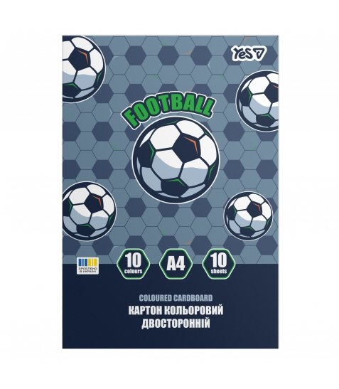 Картон кольоровий двосторонній Yes "Football", 10 аркушів, А4, папка