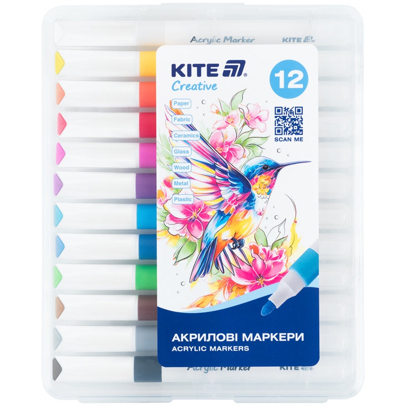 Маркери акрилові Jumbo, 12шт Kite Creative