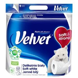 Velvet туалетний папір Soft White 4 рулони 3 шари 150 відривів