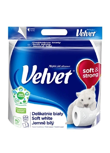 Velvet туалетний папір Soft White 4 рулони 3 шари 150 відривів