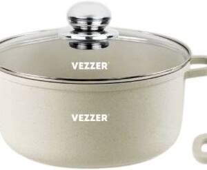 Каструля VEZZER 20*8,5см з білим мармуровим покриттям з кришкою