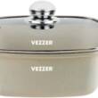 Каструля VEZZER 20*9см з білим мармуровим покриттям з кришкою