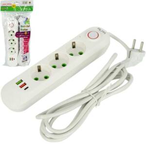 Мережевий фільтр подовжувач 3м на 3 розетки з 2 USB + 1 Type-C та вимикачем A03USB-3M