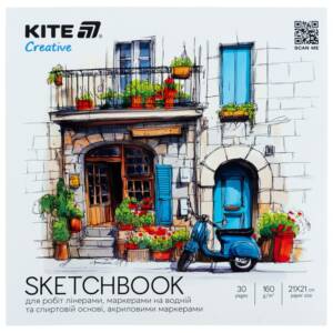 Скетчбук для робіт маркерами,21*21см, 30 арк., Kite Creative