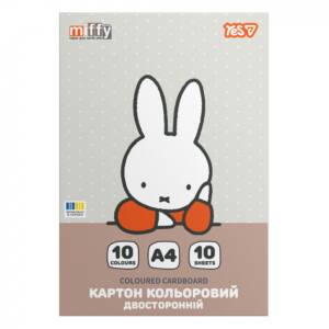 Картон кольоровий двосторонній Yes "Miffy", 10 аркушів, А4, папка